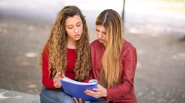 Mladí Studenti Společně Studující Venku — Stock fotografie