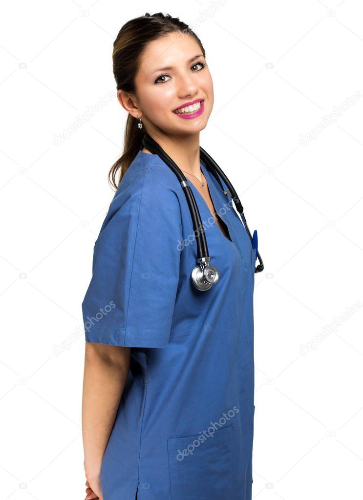 Nurse smiling isolated on white background