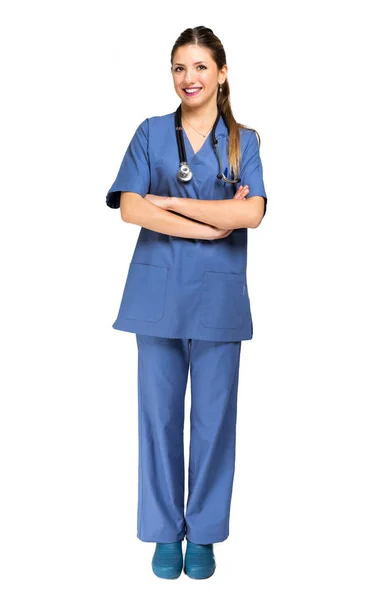 Verpleegkundige Geïsoleerd Witte Achtergrond Volledige Lengte — Stockfoto