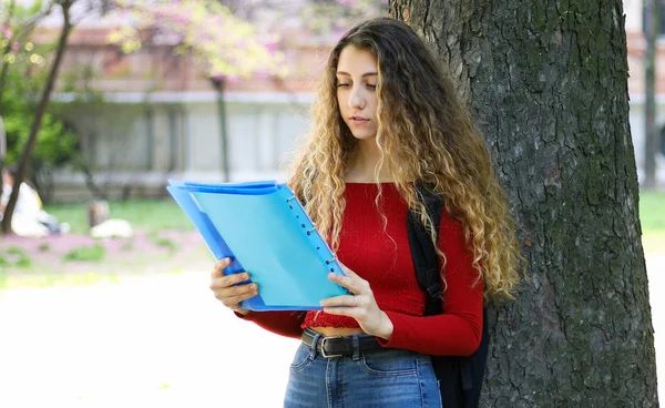 Sorridente Studente Lettura All Aperto — Foto Stock