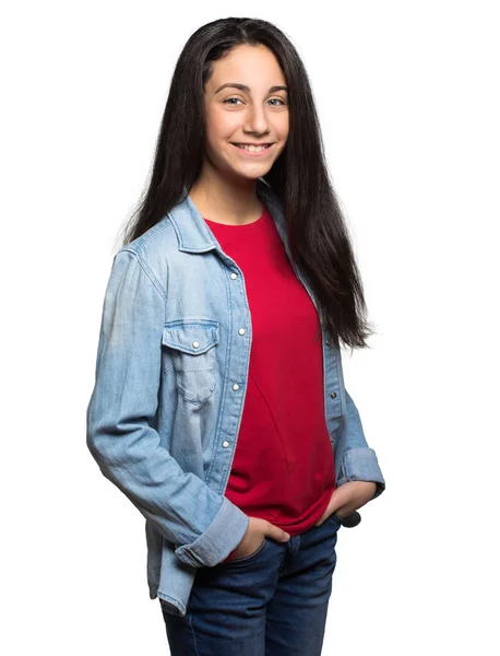 Retrato Uma Bela Adolescente Isolada Fundo Branco — Fotografia de Stock