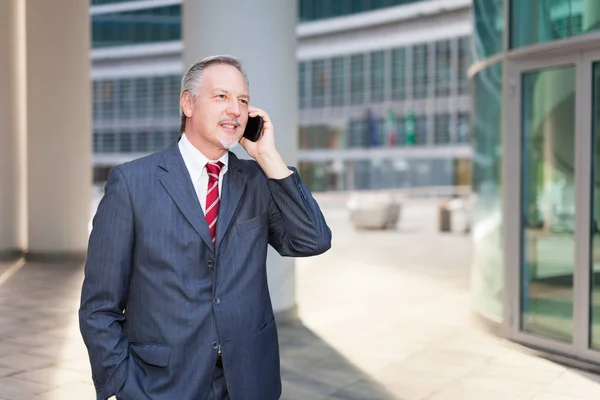 Senior Affärsman Med Sin Mobiltelefon — Stockfoto