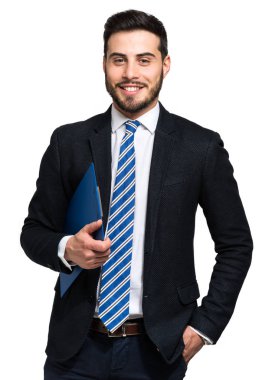 Beyaz izole gülümseyen bir işadamı portresi