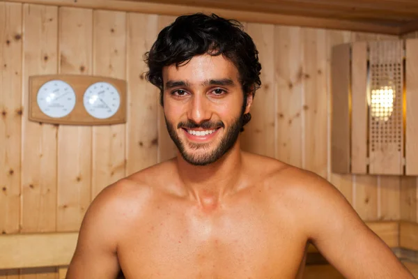 Portrait Man Relaxing Sauna — Stock Photo, Image