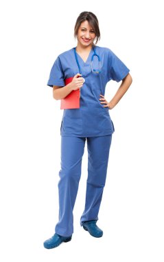 Kadın doktor beyaz arka plan, tam uzunlukta izole