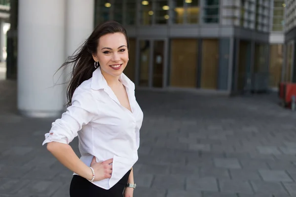 Portrait Smiling Businesswoman City — Stock Photo, Image