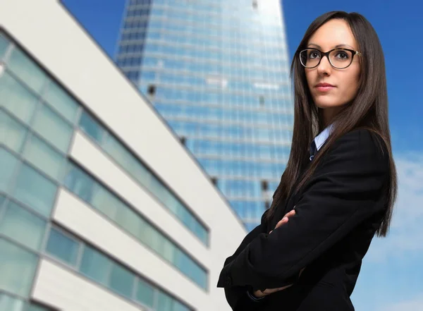 Business Young Smiling Businesswoman Outdoor Modern City Setting — Stock Photo, Image