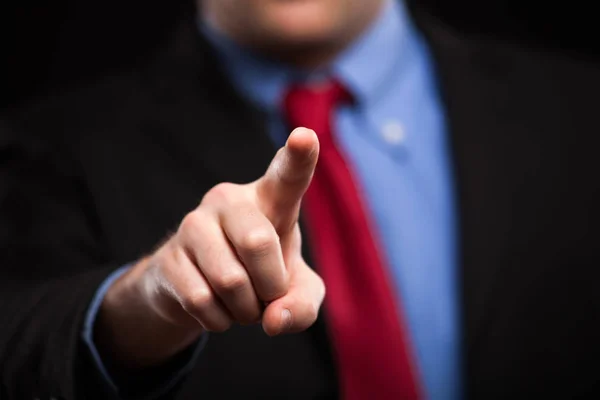 Geschäftsmann Hand Berührt Virtuellen Bildschirm Kann Ihren Text Den Finger — Stockfoto