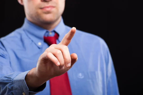 Geschäftsmann Hand Berührt Virtuellen Bildschirm — Stockfoto