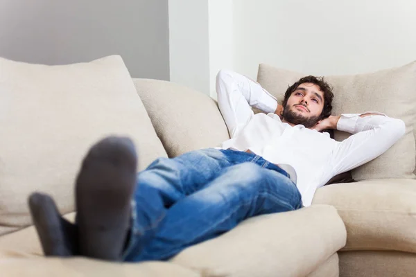 Man Relaxing His Sofa — Stock Photo, Image