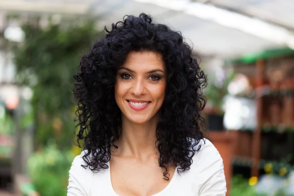 Portrait Beautiful Woman Greenhouse — Stock Photo, Image