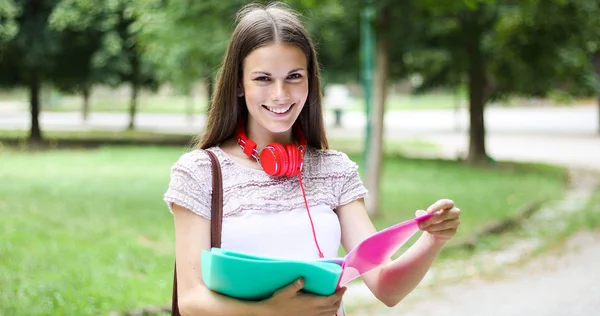 Female Student Holding Folder Park — Stock Photo, Image