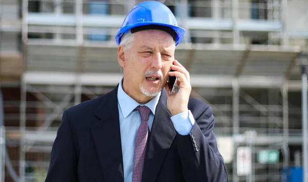Engineer Builder Construction Site Talking Phone — Stock Photo, Image