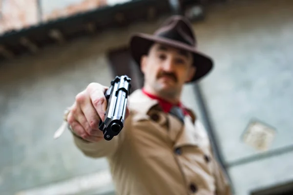 Хитмен Направляющий Пистолет Камеру Концепция Казни — стоковое фото