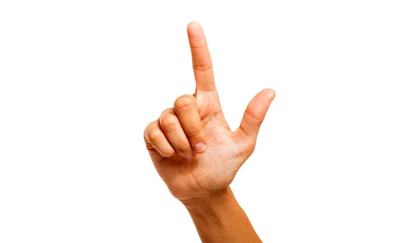 Θηλυκό Χέρι Δάχτυλο Επάνω Απομονωμένο Λευκό Φόντο — Φωτογραφία Αρχείου