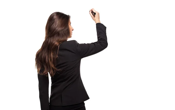 Empresaria Escribiendo Sobre Fondo Blanco — Foto de Stock