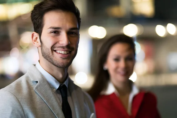 Business Partners Outdoor Modern City Late Evening — Stock Photo, Image