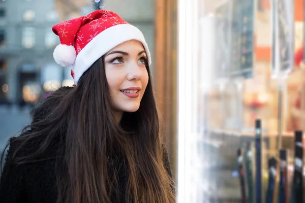 Young Woman Shopping Christmas Outfit — Stock Photo, Image