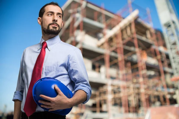 Retrato Belo Engenheiro Canteiro Obras — Fotografia de Stock