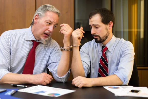 Two Businessmen Forced Work Together Bonded Handcuffs — Stock Photo, Image