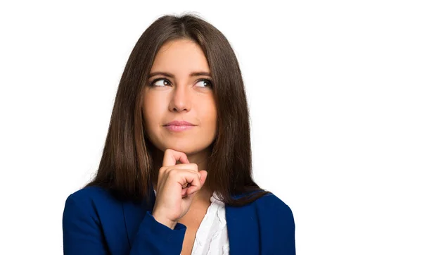 Mujer Pensativa Aislada Sobre Fondo Blanco —  Fotos de Stock