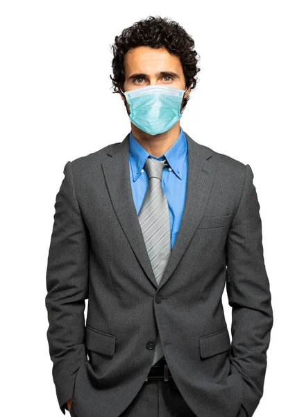 Empresario Aislado Blanco Usando Una Máscara Concepto Coronavirus —  Fotos de Stock