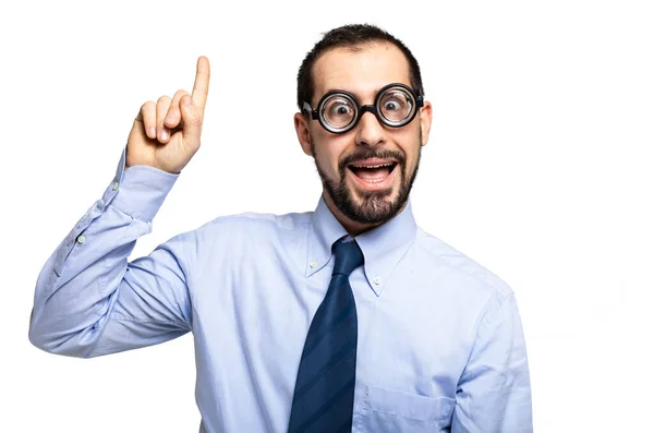 Zabawny Portret Mężczyzny Okularach Kujonów — Zdjęcie stockowe