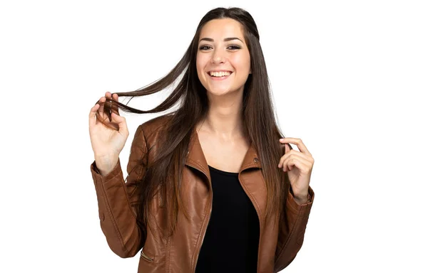 Portrait Young Beautiful Woman Playing Her Hair — Stock Photo, Image