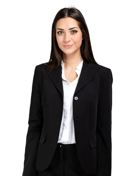 Porträt Einer Glücklichen Geschäftsfrau Isoliert Auf Weißem Hintergrund — Stockfoto