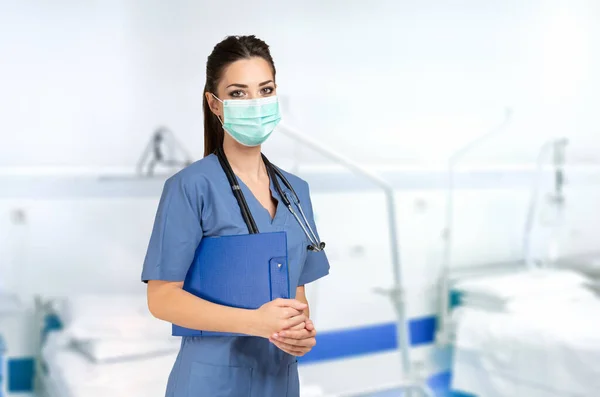 Portrait Young Masked Nurse Coronavirus Pandemic Health Care Worker Concept — Stock Photo, Image