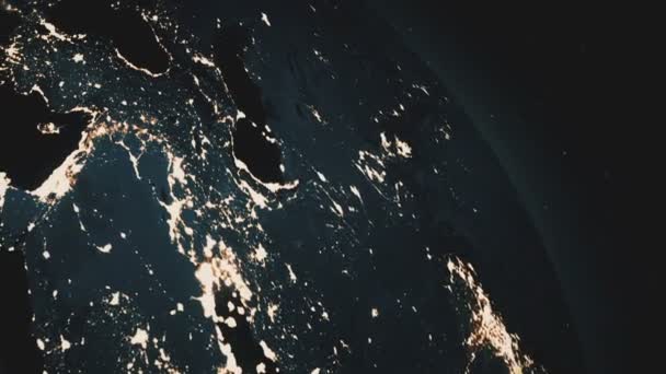 Krásné realistické zobrazení planety země z vesmíru. Rotace Earth.Night šumivé měst — Stock video