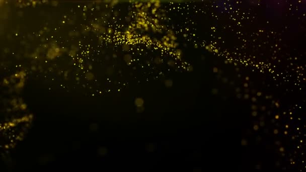 Movimiento de oro de fondo. Universo polvo de oro con estrellas sobre fondo negro. Movimiento abstracto de partículas. — Vídeo de stock