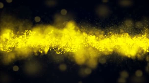Hintergrund Goldbewegung. Universum Goldstaub mit Sternen auf schwarzem Hintergrund. Bewegungsabstrakt von Teilchen. — Stockvideo