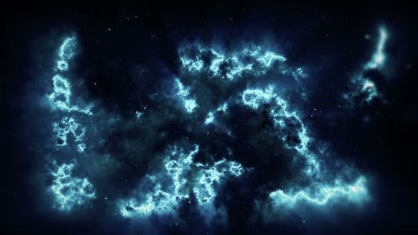 Helyet a háttér. Kamera repül a kék és bíbor színű köd. A csillagok körül mindenhol vannak. — Stock videók