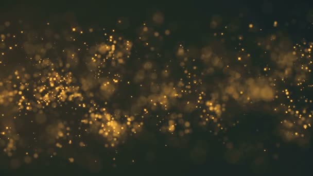 Contexte mouvement d'or. Univers poussière d'or avec des étoiles sur fond noir. Motion abstrait des particules. — Video