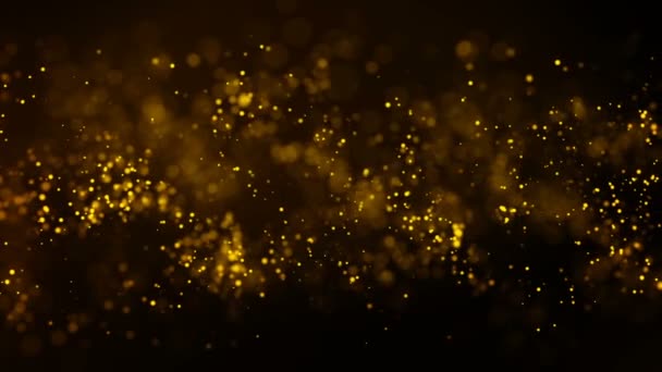 Contexte mouvement d'or. Univers poussière d'or avec des étoiles sur fond noir. Motion abstrait des particules. — Video