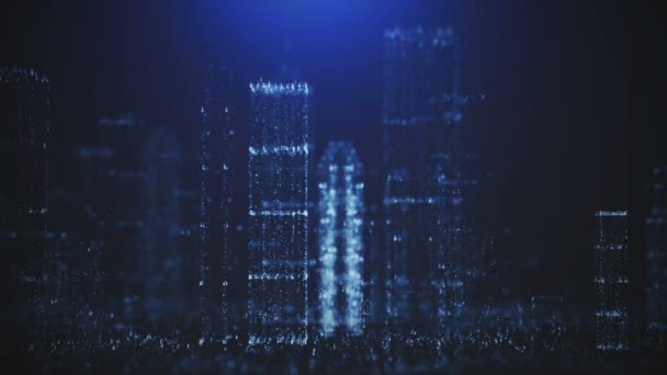 Abstracte achtergrond van de grote stad van glinsterende deeltjes. — Stockvideo