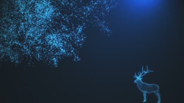 Abstract background with a deer near a tree with particles. On beatiful relaxing Background. — Stock Video