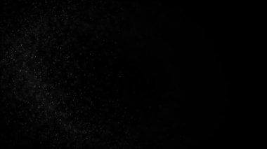 Siyah bir arka plan üzerinde parıldayan yüzen organik toz parçacıkları. Uzayda hızla hareket eden rüzgar parçacıkları tarafından uçurulmuş gibi rastgele dönen parçacıklar