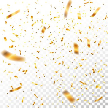 Stock vector illustration defocused gold confetti isolated on a transparent background. EPS 10. New year, birthday, valentines day design element. Holiday background. clipart