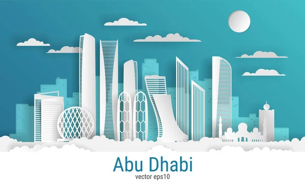 Город Абу Даби Белая Цветная Бумага Векторные Иллюстрации Cityscape Всеми — стоковый вектор