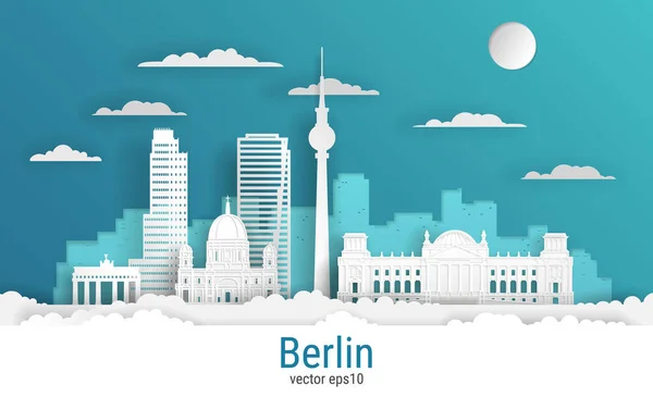 Papír Vágott Stílus Berlin Város Fehér Színű Papír Vektor Állomány — Stock Vector