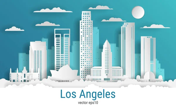 Kağıt Kesim Tarzı Los Angeles Şehri Beyaz Renkli Kağıt Vektör — Stok Vektör