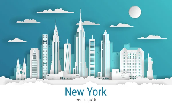 Papier Gesneden Stijl New York Stad Witte Kleur Papier Vector — Stockvector