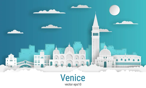 Paper Cut Style Venice Italy White Color Paper Vector Stock — Stock Vector