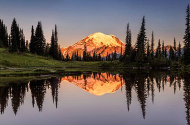 Mount Rainier reflection from Tipsoo Lake at Sunrise clipart