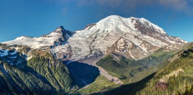 Glaciated Mount Rainier tepe yaz Emmons Vista göz ardı Emmons Buzulu, gündoğumu alanı Mount Rainier Milli Parkı, Washington State, ABD büyük bir görünümü ile