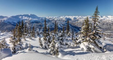 Whistler dağ bir güneşli kış gününde. Whistler Blackcomb, British Columbia, Kanada.