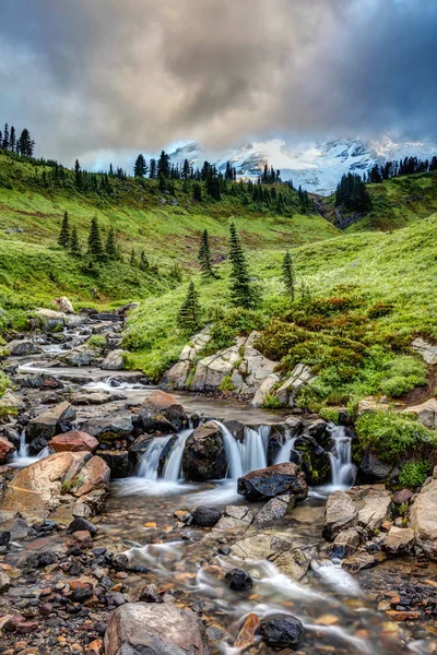 Edith Creek Monte Rainier Logo Acima Myrtle Cai Parque Nacional — Fotografia de Stock