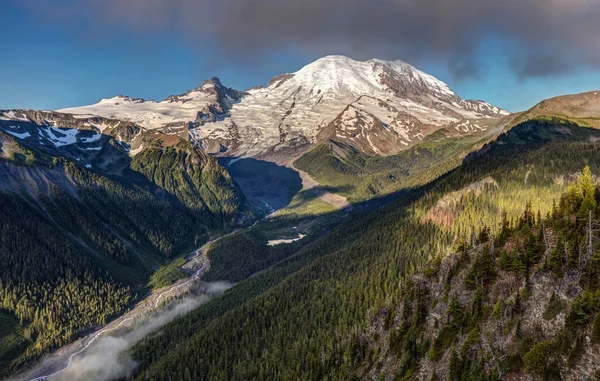 Vârful Magnific Muntelui Rainier Numeroșii Săi Ghețari Timpul Verii Emmons — Fotografie, imagine de stoc